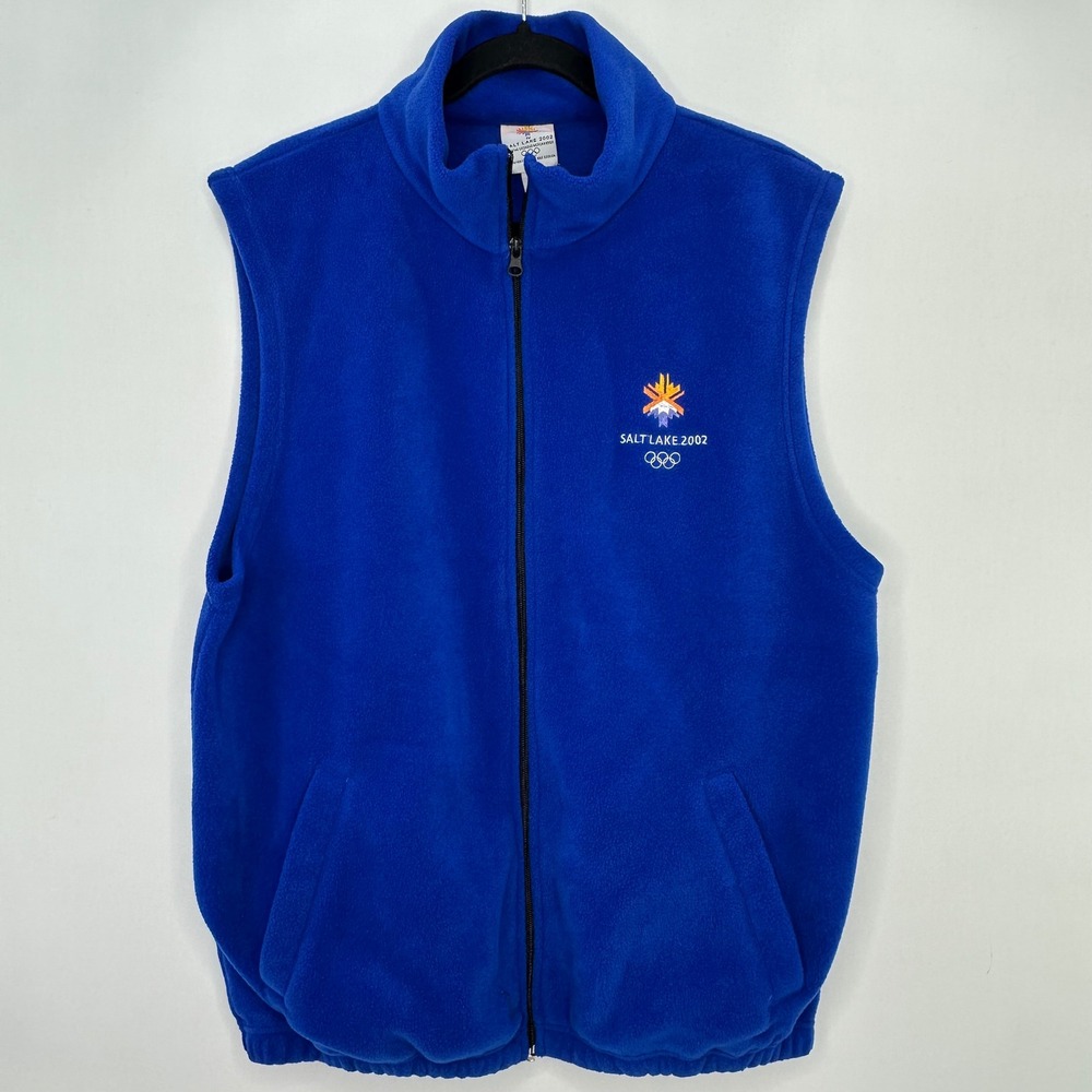 Vintage Y2K 2002 Salt Lake Olympics Fleece Vest L Blue Full Zip Excellent Logo